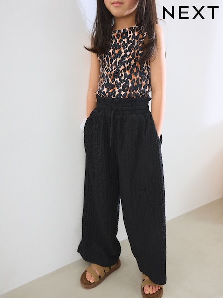 Black Print Wide Leg Trousers (3-16yrs) (AH9743) | €11 - €18
