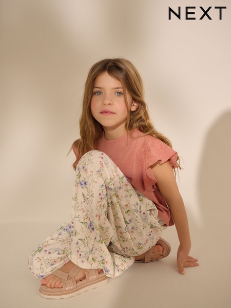 Cream Floral Print Wide Leg Trousers (3-16yrs) (AH9749) | INR 970 - INR 1,577