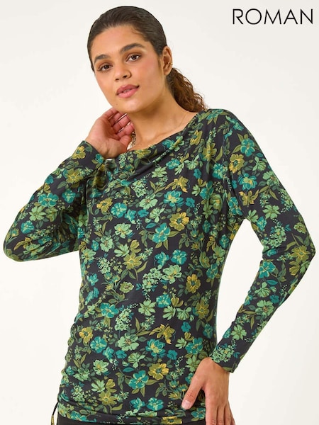 Roman Ruched Floral Cowl Neck Top (AH9816) | 49 €