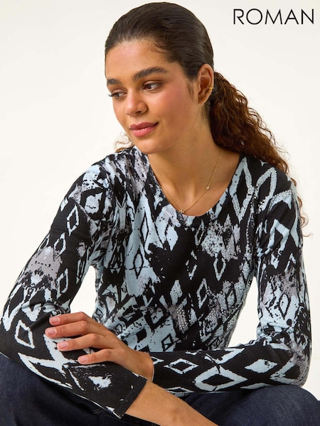 Roman Black Print Embellished Hotfix Detail Jumper (AH9823) | €57