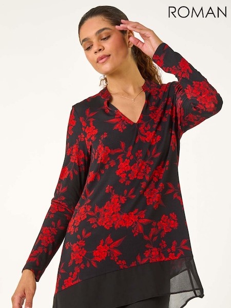 Roman Floral Chiffon Hem Blouse (AH9826) | €46