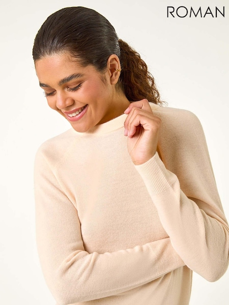 Natural - Roman Plain Soft Crew Neck Jumper (AH9831) | R$ 385