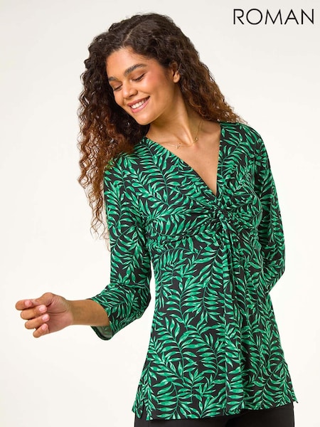 Roman Leaf Print V-Neck Twist Front Top (AH9833) | 54 €