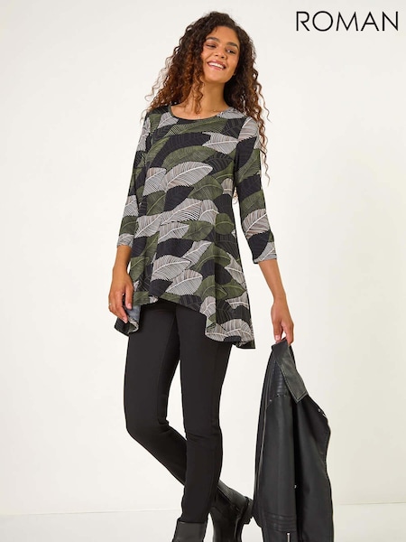 Roman Stretch Textured Leaf Print Tunic (AH9844) | €42