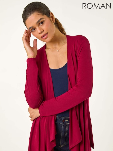 Roman Red Waterfall Front Jersey Knit Cardigan (AH9846) | R$ 385