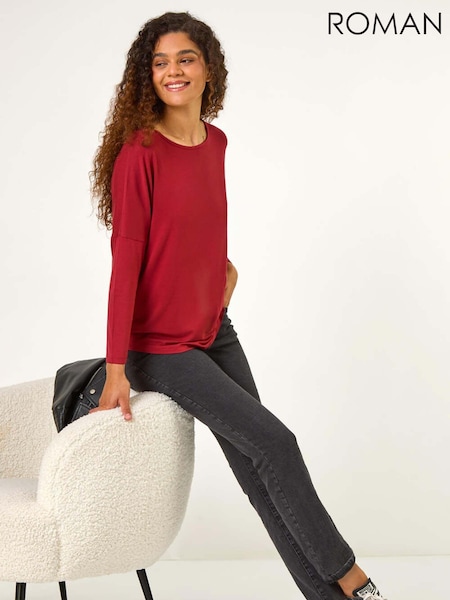 Roman Red Batwing Long Sleeve Stretch Top (AH9851) | 158 QAR