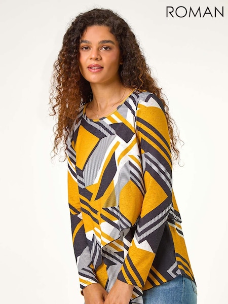 Roman Geometric Print Wrap Tunic Stretch Top (AH9852) | €50