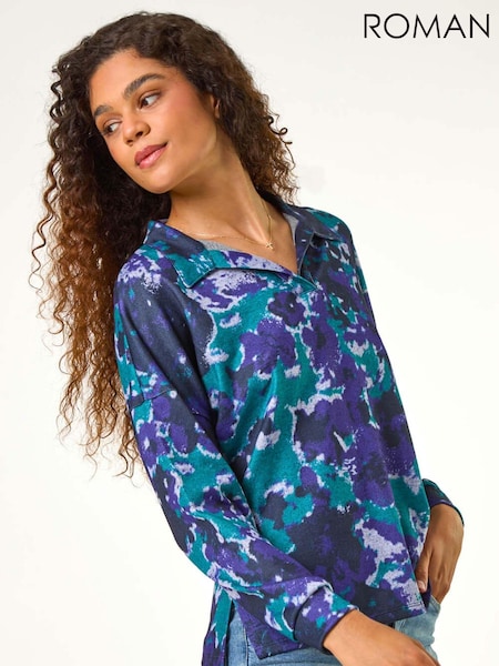 Roman Blue Abstract Print V-Neck Collar Top (AH9856) | €21.50