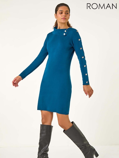 Roman Button Detail Roll Neck Jumper Dress (AH9862) | R$ 545