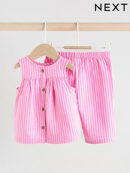 Pink Striped Baby Sleeveless Top and Trouser 2 Piece Set (0mths-2yrs) (AH9920) | €26 - €29