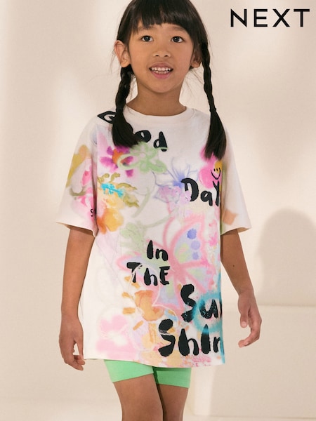 Multi Bright Graffiti Oversized Graphic Print T-Shirt (3-16yrs) (AH9934) | R$ 100 - R$ 145