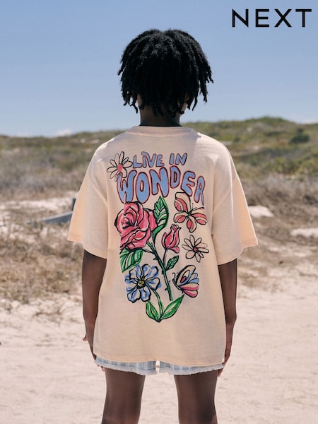 Neutral Flower Oversized Graphic Print T-Shirt (3-16yrs) (AH9939) | €14 - €21