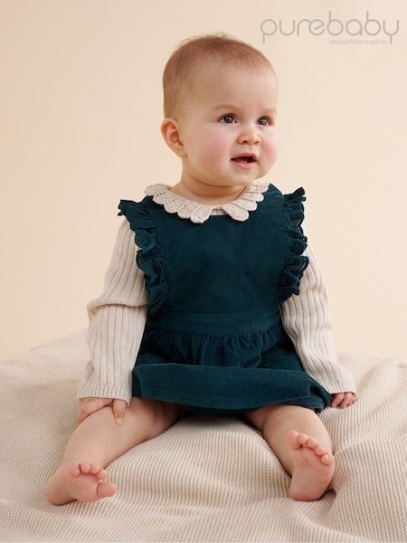 Purebaby Green Corduroy Christmas Festive 100% Cotton Dress (AH9967) | €23