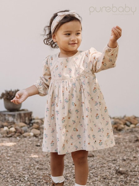 Purebaby Natural Floral Print 100% Cotton Corduroy Dress (AH9974) | 110 zł