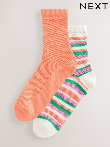 Orange/Stripe Crochet Ankle Socks 2 Pack (AJ0019) | €9.50