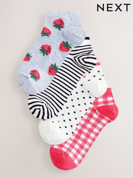 Pink/Grey Strawberry Trainer Socks 4 Pack (AJ0032) | €13