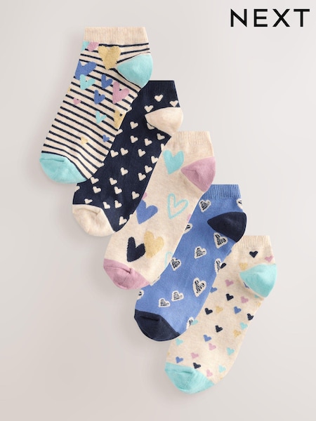 Blue/Oatmeal Hearts - Trainer Socks 5 Pack (AJ0036) | €12