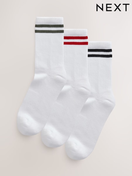 White/Navy Cushion Sole Ribbed Sport Ankle Socks 3 Pack With Arch Support (AJ0038) | €13