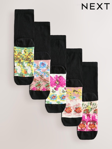 Pretty Floral Footbed Ankle Socks 5 Pack (AJ0039) | €17.50