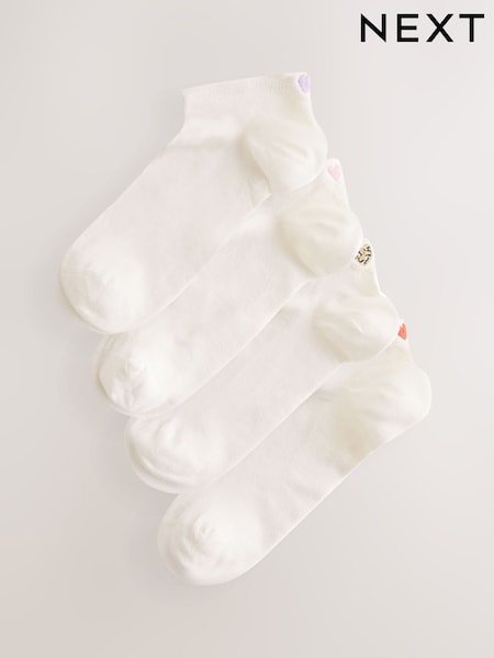 Ecru/Hearts Embroidered Motif Trainers Socks 4 Pack (AJ0040) | €13