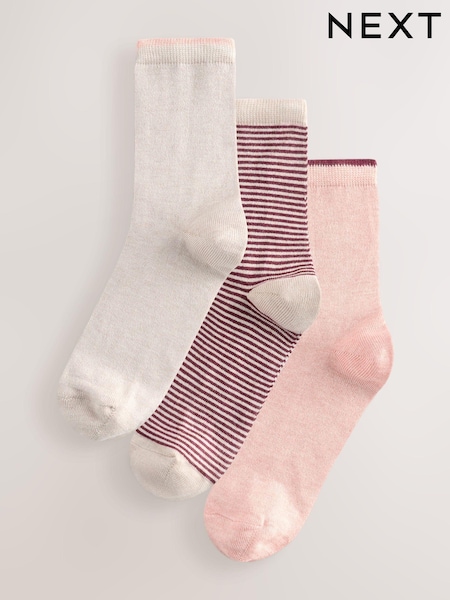 Pink Stripe Ankle Socks 3 Pack Containing Wool (AJ0047) | €9.50