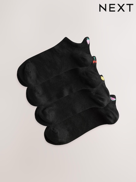 Black/Fruit Embroidered Motif Trainer Socks 4 Pack (AJ0048) | €14.50