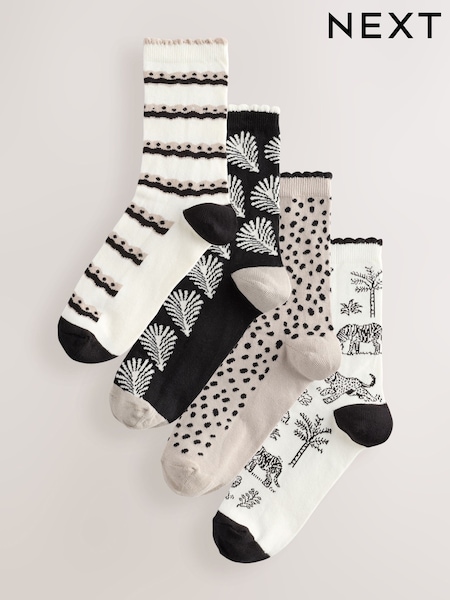 Black/White Safari Ankle Sock 4 Pack (AJ0049) | AED29