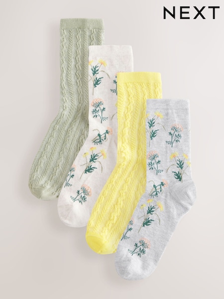 Green/Yellow Floral Ankle Socks 4 Pack (AJ0056) | €17.50