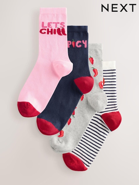 Chilli Motif Ankle Socks 4 Pack (AJ0058) | €17.50
