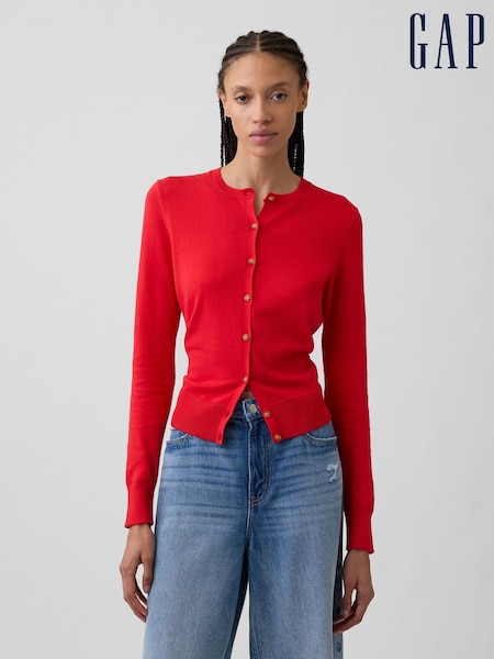 Red - Gap Crew Neck Cardigan