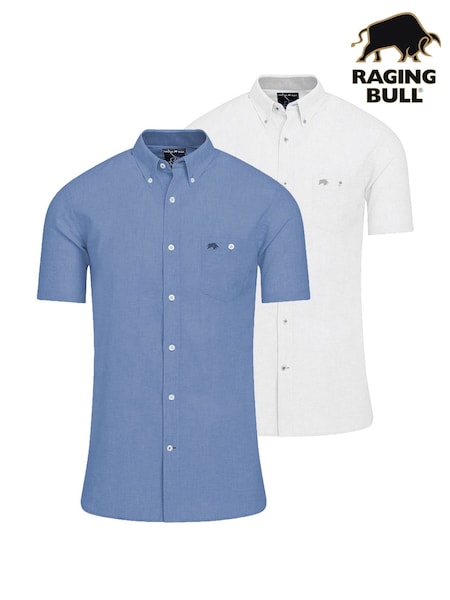 Raging Bull Blue Classic Short Sleeve Linen Shirt 2 Pack (AJ0138) | €149 - €170