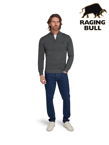 Raging Bull Grey Classic Quarter Zip Knit Jumper (AJ0146) | ‏453‏₪ - ‏503‏ ₪