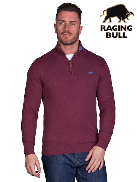 Raging Bull Red Classic Quarter Zip Knit Jumper (AJ0155) | €129 - €143
