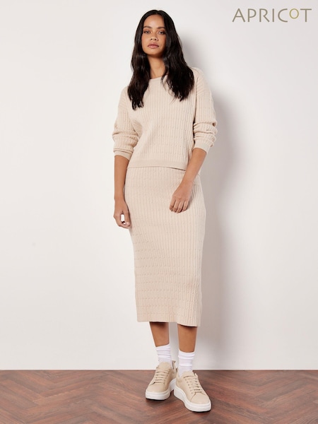 Apricot Cream Fine Gauge Cable Batwing Jumper (AJ0160) | €44
