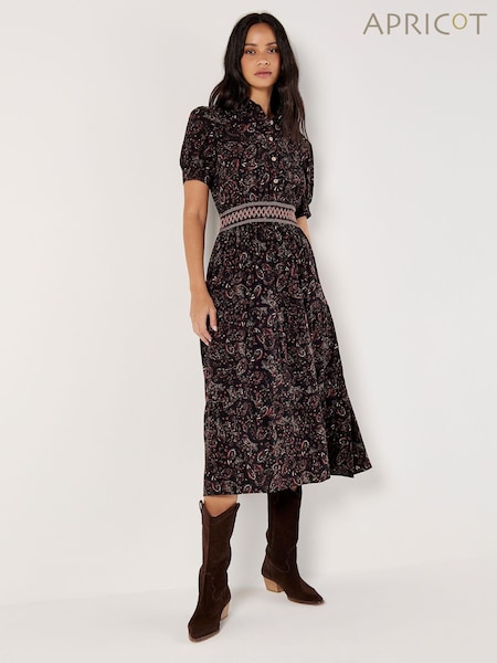 Apricot Black Paisley Shirt Midi Dress (AJ0163) | €50