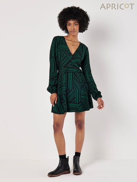 Apricot Green Barcode Print Wrap Dress (AJ0173) | €27