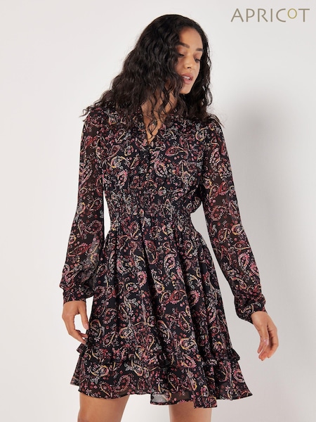 Apricot Pink Painterly Paisley Smock Frill Dress (AJ0178) | €44