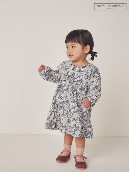 The White Company Organic Cotton Petunia Floral Cord White Dress (AJ0253) | €21