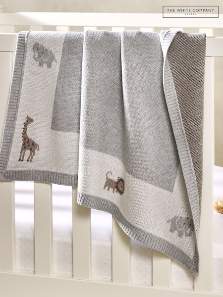 The White Company Baby Grey Organic Cotton Safari Animal Blanket (AJ0257) | ‏285 د.إ.‏