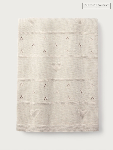 The White Company Natural 100% Cotton Heart Pointelle Blanket (AJ0287) | ₪181