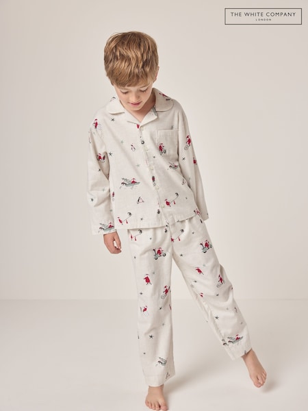 The White Company Natural Organic Cotton Santa Print Classic Pyjamas (AJ0314) | € 35 - € 38