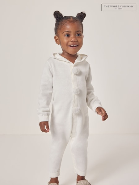 The White Company 100% Organic Cotton Snowman Knitted White Romper (AJ0334) | AED110