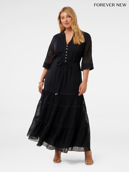 Forever New Blue Rachel Curve Embroidered Maxi Dress (AJ0355) | €83