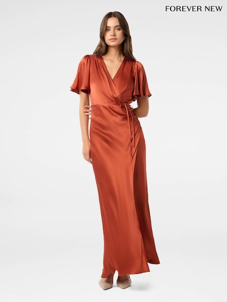 Оранжевый - Forever New Chelsea Flutter Sleeves Satin Maxi Dress (AJ0366) | €79