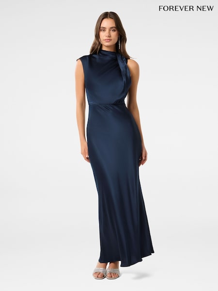 Синий - Forever New Sienna High Neck Satin Maxi Dress (AJ0371) | €95