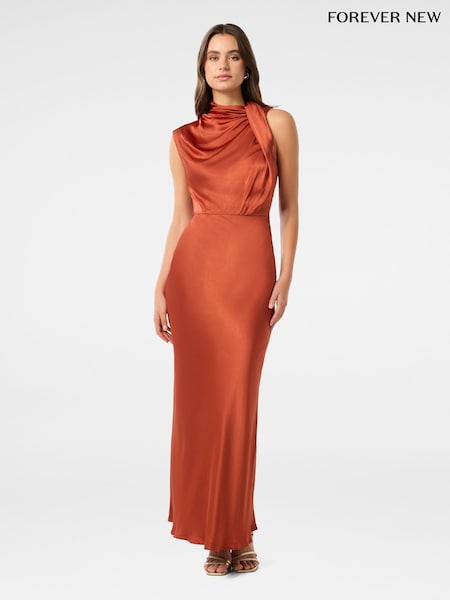 Оранжевый - Forever New Sienna High Neck Satin Maxi Dress (AJ0376) | €111
