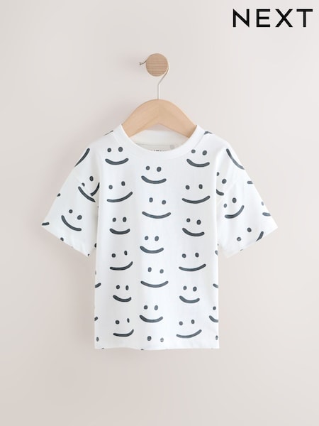 Monochrome Smile Face Short Sleeve All-Over Print T-Shirt (3mths-7yrs) (AJ0420) | €7 - €10