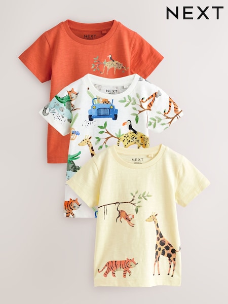 Azul y amarillo con animales de safari - Pack de 3 camisetas de manga corta (3 meses-7 años) (AJ0429) | 21 € - 26 €