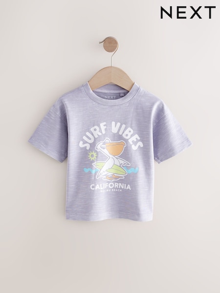Purple Surf Vibes 100% Cotton Short Sleeve Graphic Print T-Shirt (3mths-8yrs) (AJ0431) | R$ 65 - R$ 85