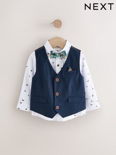 Navy Dino Waistcoat Set With Shirt And Bow Tie (3mths-7yrs) (AJ0443) | 158 QAR - 178 QAR